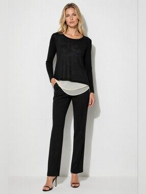 NEW Express Size L Black White Top with Ivory Lining Lace Trim Split back